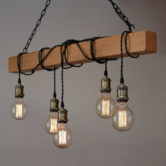 Handmade Rustic Wooden Chandelier - Wood Beam Industrial Pendant Lamp