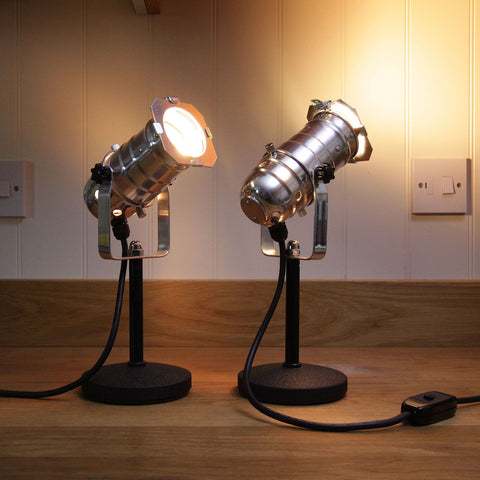Retro Theatre Mini Table / Bedside Spotlight Lamps - Polished